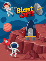 Wall Mural - Poster design with astronauts flying in the space