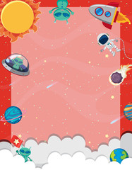 Wall Mural - Frame template with many planets in the space background