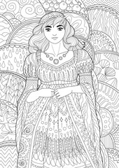 Wall Mural - Coloring book for adults with beautiful medieval lady