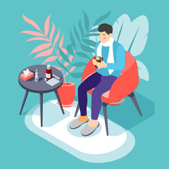 Sticker - Flu Cold Sickness Isometric Background