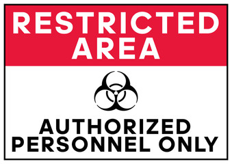 Biohazard warning Restricted area Authorized personnel only poster. Biohazard caution signs. No entry. Disease prevention, control and management. Safety sign. Eps 10.