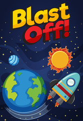 Wall Mural - poster design with spaceship flying in the space background
