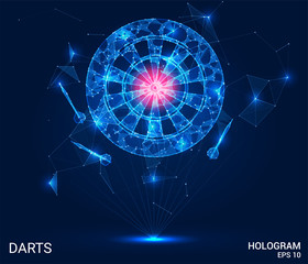 Wall Mural - hologram of darts. darts and a dartboard made of polygons, triangles of points and lines. darts are 