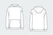 Hoodie vector template isolated on a grey background. Unisex, male, female model. Front and back view. Outline fashion technical sketch of clothes model.