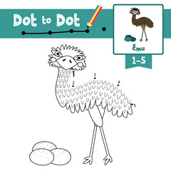 Wall Mural - Dot to dot educational game and Coloring book Standing Emu with eggs animal cartoon character vector illustration