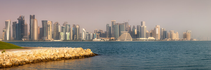 Wall Mural - Seafront of Doha park and East Mound-Skyline view