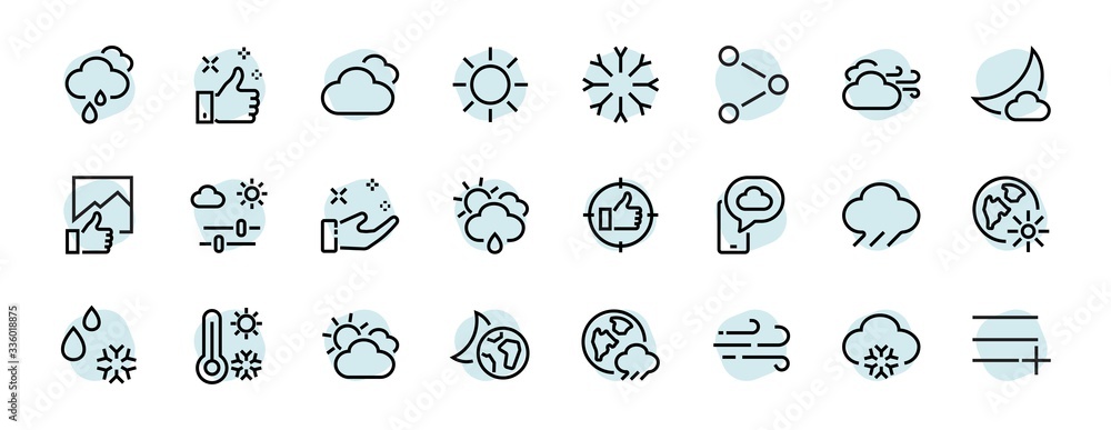 WEATHER set of icons, icons such as weather forecast and clouds, wind ...