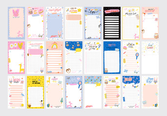Wall Mural - Collection of weekly or daily planner, note paper, to do list, stickers templates decorated by cute love illustrations and inspirational quote. School scheduler and organizer. Flat vector
