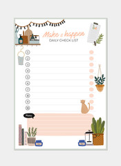 Collection of weekly or daily planner, note paper, to do list, stickers templates decorated with interior kitchen illustrations and inspirational quote. School scheduler and organizer. Flat vector