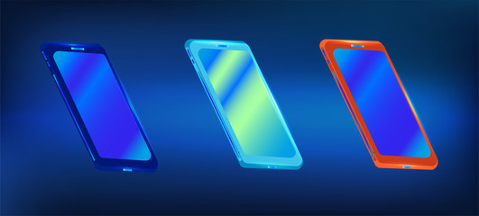 Smartphone at different angles. The layout of the universal device. Set of vector smartphones. Template for infographic presentation 3D realistic phones. Isometric Phone.