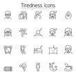 Tiredness, sleepy icons set in thin line style