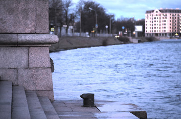 Urban landscape Malaya Nevka embankment in Saint Petersburg.