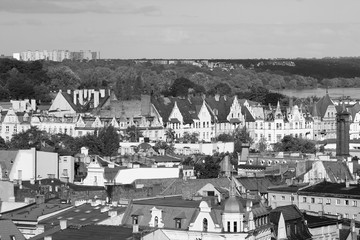 Torun, Poland. Black and white retro style.