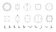 © MicroOne - Clock faces. Modern wall watch face design. Isolated dials with needles, numbers and arrows. Black minimalistic timepiece vector symbols. Time and clock, number hour and second illustration