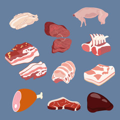 Wall Mural - Pork beef mutton duck meat vector illustration