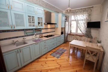 Small kitchen in a cramped apartment.Kitchen room in a Russian prefabricated house.