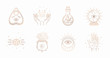 Mystic boho logo, design elements with moon, hands, star, eye, crystal bottle, ball future. Vector magic symbols isolated on white background