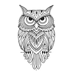 Aufkleber - Ornate owl, coloring page for your design
