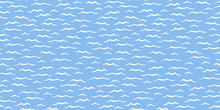Ocean Waves Seamless Repeat Pattern White On Blue Background For Fabric Surface Design