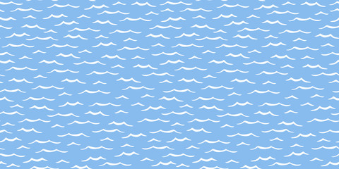Ocean waves seamless repeat pattern white on blue background for fabric surface design