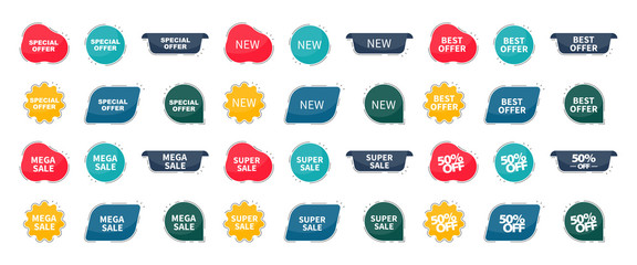 Wall Mural - set of tag or banner. set of 36 labels. tags elements. vintage style. modern simple ribbons collecti