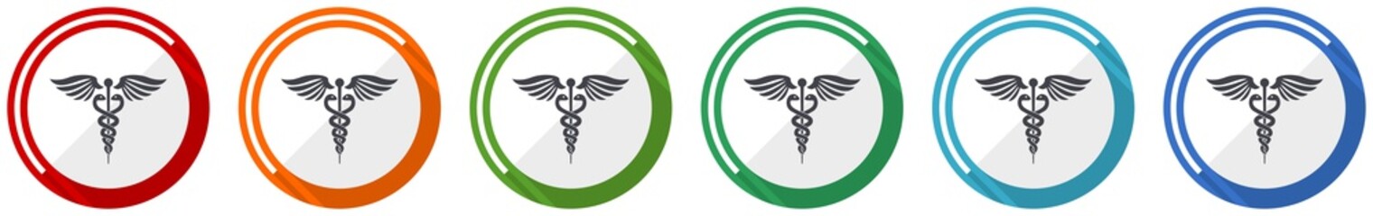 Leinwandbilder - Emergency icon set, flat design vector illustration in 6 colors options for webdesign and mobile applications
