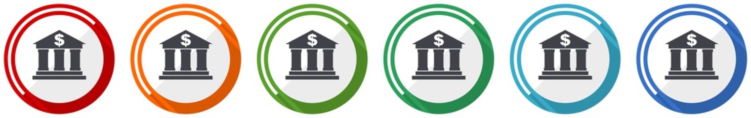 Fototapete - Bank icon set, flat design vector illustration in 6 colors options for webdesign and mobile applications