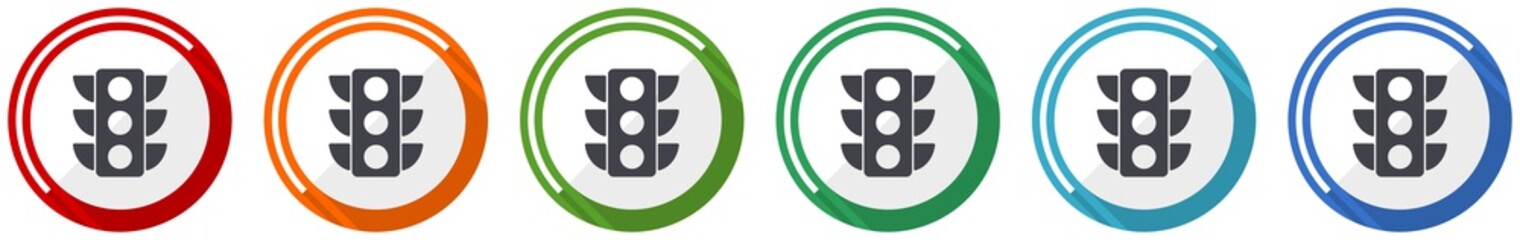 Aufkleber - Traffic lights icon set, flat design vector illustration in 6 colors options for webdesign and mobile applications