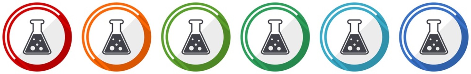 Poster - Science, laboratory, chemistry icon set, flat design vector illustration in 6 colors options for webdesign and mobile applications
