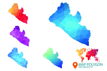  Liberia Map - Set of geometric rumpled triangular low poly style gradient graphic background , Map world polygonal design for your . Vector illustration eps 10.