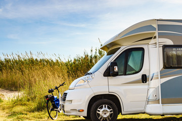 Wall Mural - Camper and bicycle camping on nature