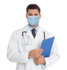 Canvas Print - Doctor in medical mask on white background