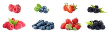 Set Of Different Ripe Berries On White Background. Banner Design