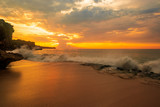 Fototapeta  - Seascape. Sunset time at the beach. Ocean with strong waves. Ocean background. Tegal Wangi beach, Bali, Indonesia