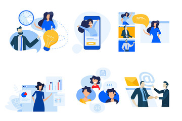 flat design concept icons collection. vector illustrations of conference call, social media, video s