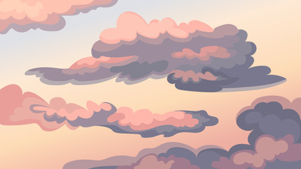 Wall Mural - Beautiful sky landscape. Colorful clouds in cartoon style.