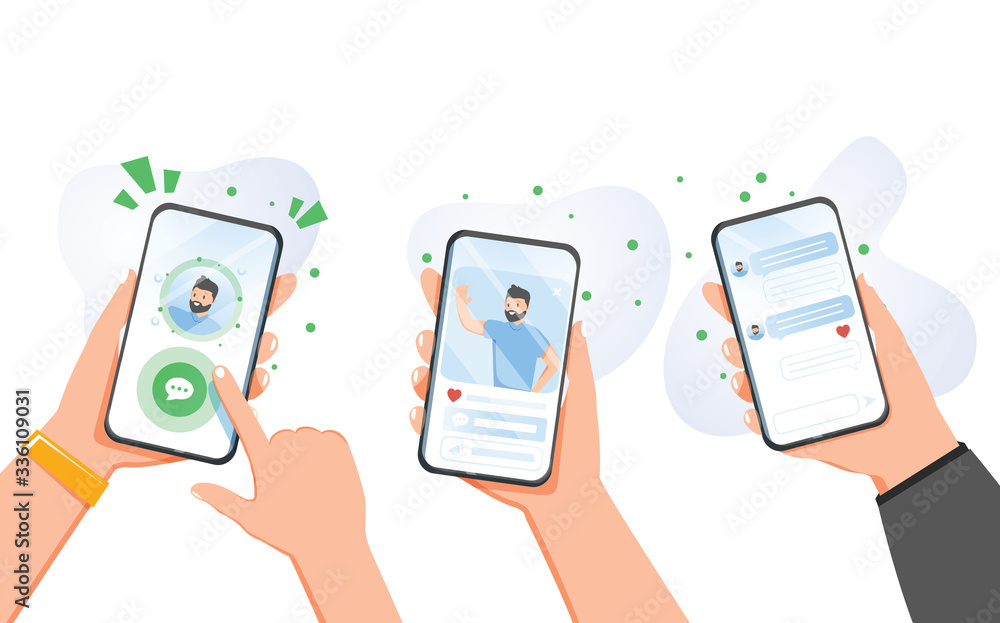 New chat messages notification on mobile phone. Sms bubbles on cellphone screen. People chatting. Vector flat design - obrazy, fototapety, plakaty 