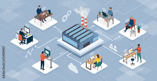Fotomural Industry and teleworking network with connected workers