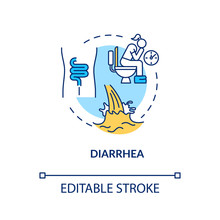 Diarrhea Concept Icon. Watery Stool. Digestive Problem. Disease And Illness. Salmonella Sign. Rotavirus Symptom Idea Thin Line Illustration. Vector Isolated Outline RGB Color Drawing. Editable Stroke