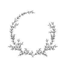 Hand Drawn Floral Laurel Wreath On White Background