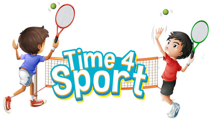 Canvas Print - Font design for word time for sport with boys playing tennis