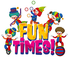 Canvas Print - Font design for word fun times with clowns on white background