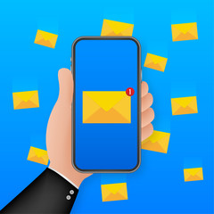 Sticker - Email notification concept. New email on the smart phone screen. Vector stock illustration.