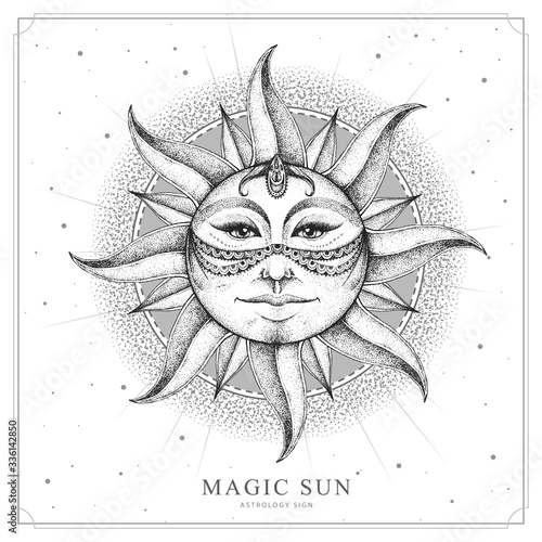 Modern Magic Witchcraft Card With Astrology Sun Sign With Human Face Realistic Hand Drawing Illustration Of Sun With Human Face Buy This Stock Vector And Explore Similar Vectors At Adobe Stock