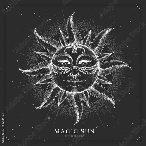 Modern Magic Witchcraft Card With Astrology Sun Sign With Human Face Realistic Hand Drawing Illustration Of Sun With Human Face Buy This Stock Vector And Explore Similar Vectors At Adobe Stock