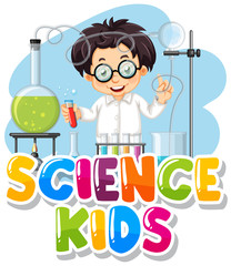 Wall Mural - Font design for word science kids with kid in the lab