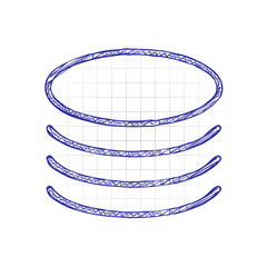 Wall Mural - Database icon. Simple linear symbol, thin outline. Hand drawn sketched picture with scribble fill. Blue ink. Doodle on white background