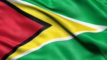 3D Illustration Of The Flag Of Guyana Waving In The Wind.