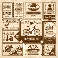 Old Style Press Banners. Newspaper Vintage Template Text Ads Framed Announce Media Labels Vector Set. Newspaper Template With Headline, Label Old Page Typography Illustration