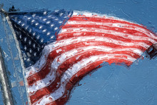 Impressionistic Style Artwork Of An American Flag Flying High, Proud And Free